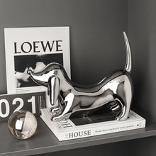 Load image into Gallery viewer, Play Pose Electroplated Large Silver Dachshund Resin Statue-2