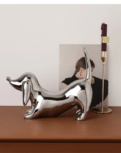 Load image into Gallery viewer, Play Pose Electroplated Large Silver Dachshund Resin Statue-3