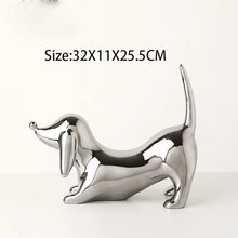 Load image into Gallery viewer, Play Pose Electroplated Large Silver Dachshund Resin Statue-Dachshund-5