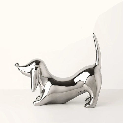 Play Pose Electroplated Large Silver Dachshund Resin Statue-Style 4(Ceramic)-5