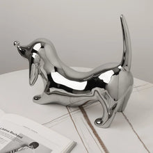 Load image into Gallery viewer, Play Pose Electroplated Large Silver Dachshund Resin Statue-1