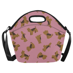 Playful Airedale Terrier Love Neoprene Lunch Bag-Dusty Pink-ONESIZE-4