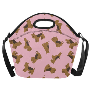 Playful Airedale Terrier Love Neoprene Lunch Bag-Light Pink-ONESIZE-3