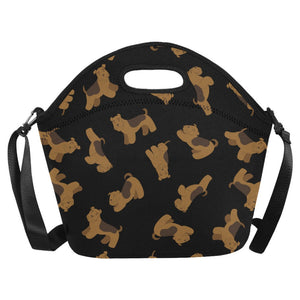 Playful Airedale Terrier Love Neoprene Lunch Bag-Midnight Black-ONESIZE-10