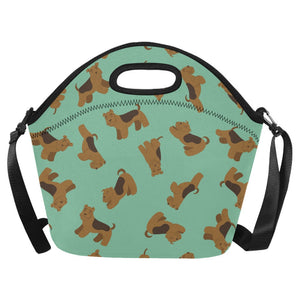 Playful Airedale Terrier Love Neoprene Lunch Bag-Mint Green-ONESIZE-7