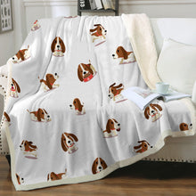 Load image into Gallery viewer, Playful and Happy Basset Hound Love Soft Warm Fleece Blankets - 4 Colors-Blanket-Basset Hound, Blankets, Home Decor-Ivory-Small-3