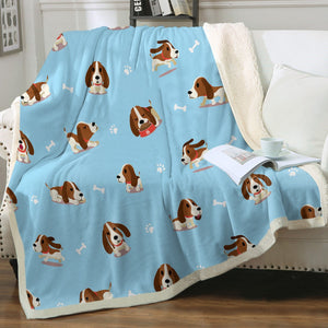Playful and Happy Basset Hound Love Soft Warm Fleece Blankets - 4 Colors-Blanket-Basset Hound, Blankets, Home Decor-11