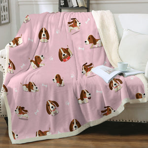 Playful and Happy Basset Hound Love Soft Warm Fleece Blankets - 4 Colors-Blanket-Basset Hound, Blankets, Home Decor-12