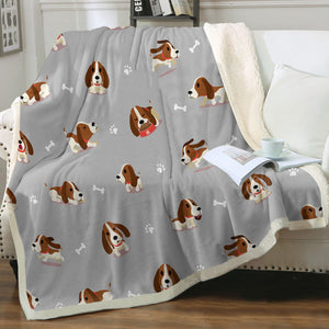 Playful and Happy Basset Hound Love Soft Warm Fleece Blankets - 4 Colors-Blanket-Basset Hound, Blankets, Home Decor-14