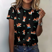 Load image into Gallery viewer, Playful Basenji Love Soft All Over Print Women&#39;s Cotton T-Shirt - 4 Colors-Apparel-Apparel, Basenji, Shirt, T Shirt-2XS-Black-8