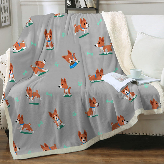 Playful Basenji Love Soft Warm Fleece Blankets - 4 Colors-Blanket-Basenji, Blankets, Home Decor-Warm Gray-Small-1