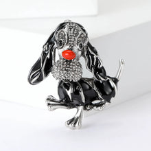 Load image into Gallery viewer, Playful Basset Hound Brooch – Sparkling Black Dog Pin-Black4198-BK-1