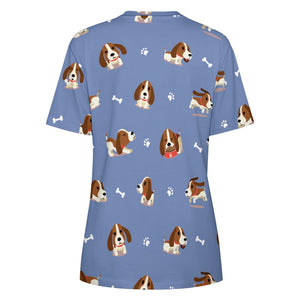 Playful Basset Hound Love All Over Print Women's Cotton T-Shirt - 4 Colors-Apparel-Apparel, Basset Hound, Shirt, T Shirt-12