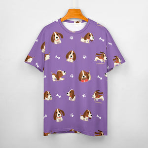 Playful Basset Hound Love All Over Print Women's Cotton T-Shirt - 4 Colors-Apparel-Apparel, Basset Hound, Shirt, T Shirt-14