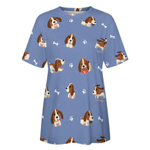 Load image into Gallery viewer, Playful Basset Hound Love All Over Print Women&#39;s Cotton T-Shirt - 4 Colors-Apparel-Apparel, Basset Hound, Shirt, T Shirt-16