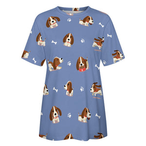 Playful Basset Hound Love All Over Print Women's Cotton T-Shirt - 4 Colors-Apparel-Apparel, Basset Hound, Shirt, T Shirt-16