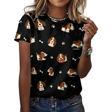 Load image into Gallery viewer, Playful Basset Hound Love All Over Print Women&#39;s Cotton T-Shirt - 4 Colors-Apparel-Apparel, Basset Hound, Shirt, T Shirt-2