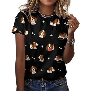 Playful Basset Hound Love All Over Print Women's Cotton T-Shirt - 4 Colors-Apparel-Apparel, Basset Hound, Shirt, T Shirt-2