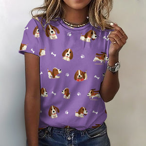 Playful Basset Hound Love All Over Print Women's Cotton T-Shirt - 4 Colors-Apparel-Apparel, Basset Hound, Shirt, T Shirt-2XS-MediumPurple-8