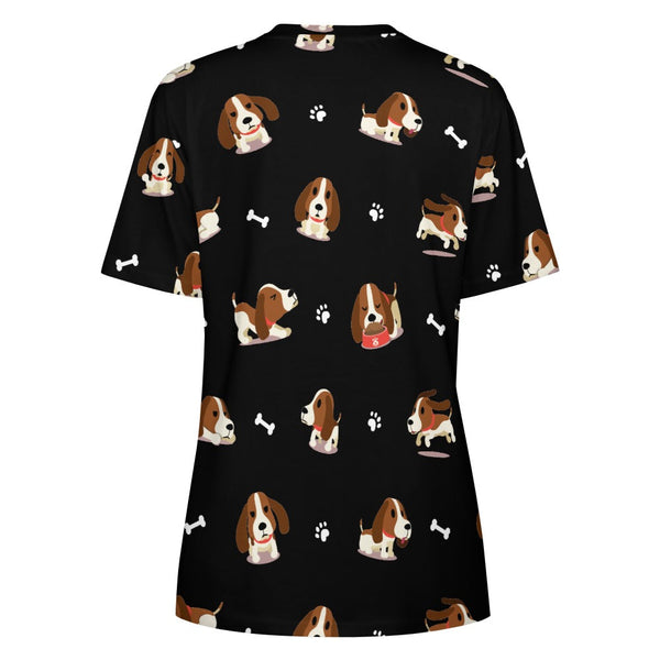 Playful Basset Hound Love All Over Print Women's Cotton T-Shirt Co
