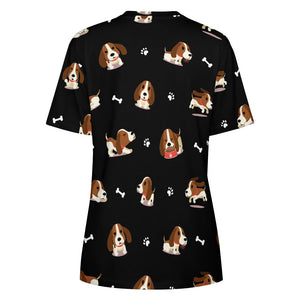 Playful Basset Hound Love All Over Print Women's Cotton T-Shirt - 4 Colors-Apparel-Apparel, Basset Hound, Shirt, T Shirt-4