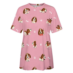 Playful Basset Hound Love All Over Print Women's Cotton T-Shirt - 4 Colors-Apparel-Apparel, Basset Hound, Shirt, T Shirt-6