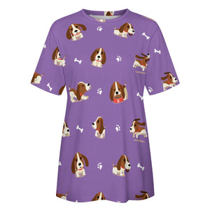 Playful Basset Hound Love All Over Print Women's Cotton T-Shirt - 4 Colors-Apparel-Apparel, Basset Hound, Shirt, T Shirt-9