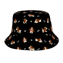 Load image into Gallery viewer, Playful Basset Hound Love Bucket Hat-Hats &amp; Caps-Accessories,Basset Hound,Dog Dad Gifts,Dog Mom Gifts,Hats-Midnight Black-One Size-41