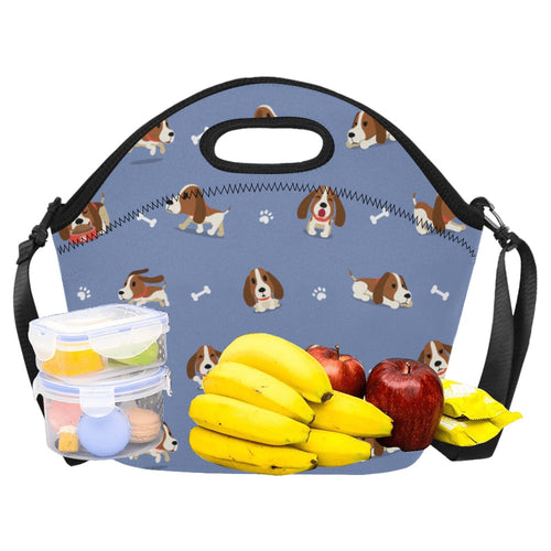 Playful Basset Hound Love Neoprene Lunch Bag-8