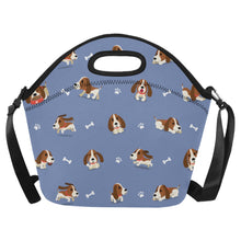 Load image into Gallery viewer, Playful Basset Hound Love Neoprene Lunch Bag-CornflowerBlue-ONESIZE-6