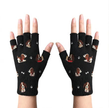 Load image into Gallery viewer, Basset Hound Gloves - Playful Basset Hound Love Touch Screen Gloves-Accessories-Accessories,Basset Hound,Dog Mom Gifts,Gloves-Black-Fingerless Gloves-1