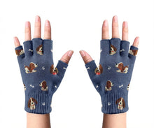 Load image into Gallery viewer, Basset Hound Gloves - Playful Basset Hound Love Touch Screen Gloves-Accessories-Accessories,Basset Hound,Dog Mom Gifts,Gloves-Navy-Fingerless Gloves-2
