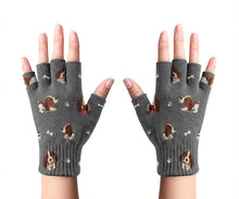 Load image into Gallery viewer, Basset Hound Gloves - Playful Basset Hound Love Touch Screen Gloves-Accessories-Accessories,Basset Hound,Dog Mom Gifts,Gloves-Gray-Fingerless Gloves-4