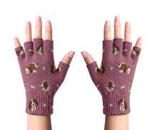 Load image into Gallery viewer, Basset Hound Gloves - Playful Basset Hound Love Touch Screen Gloves-Accessories-Accessories,Basset Hound,Dog Mom Gifts,Gloves-Rose gold-Fingerless Gloves-3