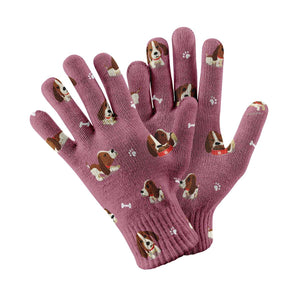 Playful Basset Hound Love Touch Screen Gloves-Accessories-Accessories, Basset Hound, Dog Dad Gifts, Dog Mom Gifts, Gloves-Rose gold-2