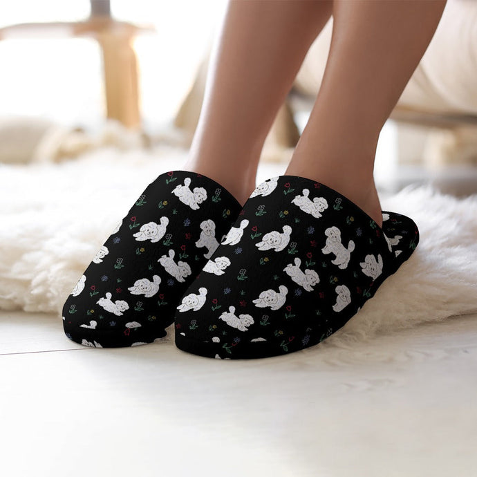 Playful Bichon Frise Love Women's Cotton Mop Slippers-37
