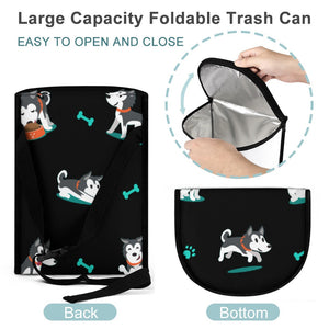 Playful Black and White Huskies Multipurpose Car Storage Bag-Car Accessories-Bags, Car Accessories, Siberian Husky-ONE SIZE-Black-3