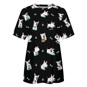 Playful Bull Terrier Love All Over Print Women's Cotton T-Shirt - 4 Colors-Apparel-Apparel, Bull Terrier, Shirt, T Shirt-18