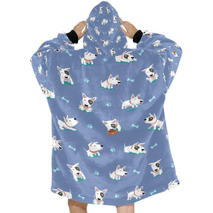 Playful Bull Terrier Love Blanket Hoodie for Women - 4 Colors-Blanket-Apparel, Blanket Hoodie, Blankets, Bull Terrier-2