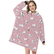 Load image into Gallery viewer, Playful Bull Terrier Love Blanket Hoodie for Women - 4 Colors-Blanket-Apparel, Blanket Hoodie, Blankets, Bull Terrier-Dusty Pink-3