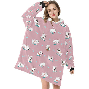 Playful Bull Terrier Love Blanket Hoodie for Women - 4 Colors-Blanket-Apparel, Blanket Hoodie, Blankets, Bull Terrier-Dusty Pink-3