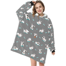 Load image into Gallery viewer, Playful Bull Terrier Love Blanket Hoodie for Women - 4 Colors-Blanket-Apparel, Blanket Hoodie, Blankets, Bull Terrier-Silver Gray-5