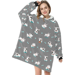 Playful Bull Terrier Love Blanket Hoodie for Women - 4 Colors-Blanket-Apparel, Blanket Hoodie, Blankets, Bull Terrier-Silver Gray-5
