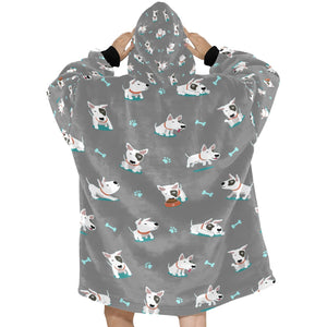 Playful Bull Terrier Love Blanket Hoodie for Women - 4 Colors-Blanket-Apparel, Blanket Hoodie, Blankets, Bull Terrier-6