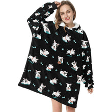 Load image into Gallery viewer, Playful Bull Terrier Love Blanket Hoodie for Women - 4 Colors-Blanket-Apparel, Blanket Hoodie, Blankets, Bull Terrier-Classic Black-7