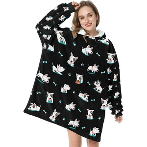 Playful Bull Terrier Love Blanket Hoodie for Women - 4 Colors-Blanket-Apparel, Blanket Hoodie, Blankets, Bull Terrier-Classic Black-7