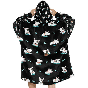 Playful Bull Terrier Love Blanket Hoodie for Women - 4 Colors-Blanket-Apparel, Blanket Hoodie, Blankets, Bull Terrier-8