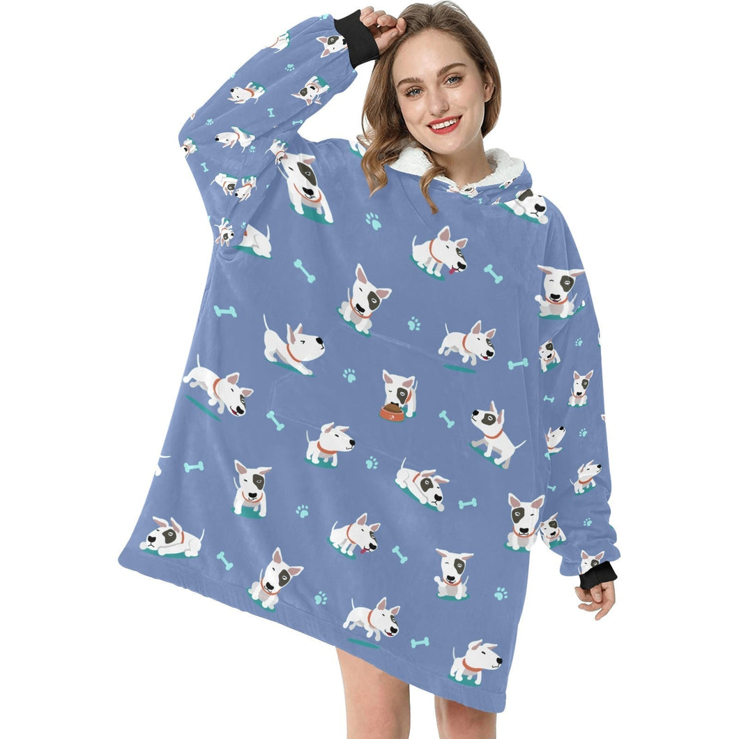 Playful Bull Terrier Love Blanket Hoodie for Women - 4 Colors-Blanket-Apparel, Blanket Hoodie, Blankets, Bull Terrier-Cornflower Blue-1