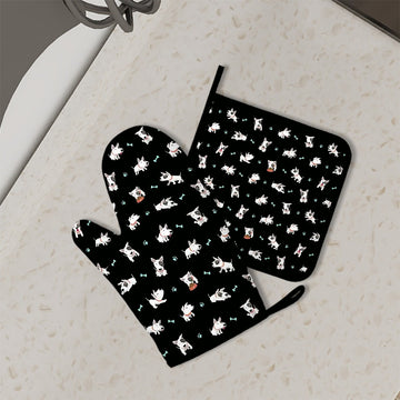 Playful Bull Terrier Love Oven Mitts And Pot Holder Set 3 360x