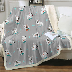 Playful Bull Terrier Love Soft Warm Fleece Blankets - 4 Colors-Blanket-Blankets, Bull Terrier, Home Decor-11